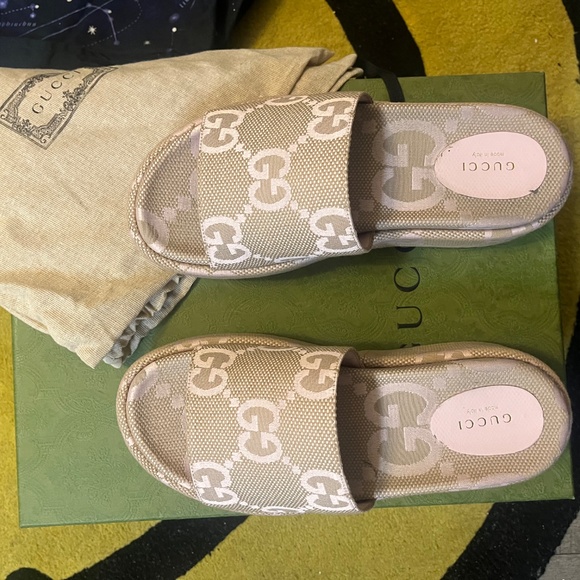 Gucci Wmns Platform Slide Sandal’ Jumbo GG - Beige Light Pink - Picture 2 of 5